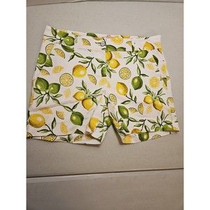 ISAAC MIZRAHI Womens 12 Tailored Lemon Lime Print Shorts Stretch Pockets